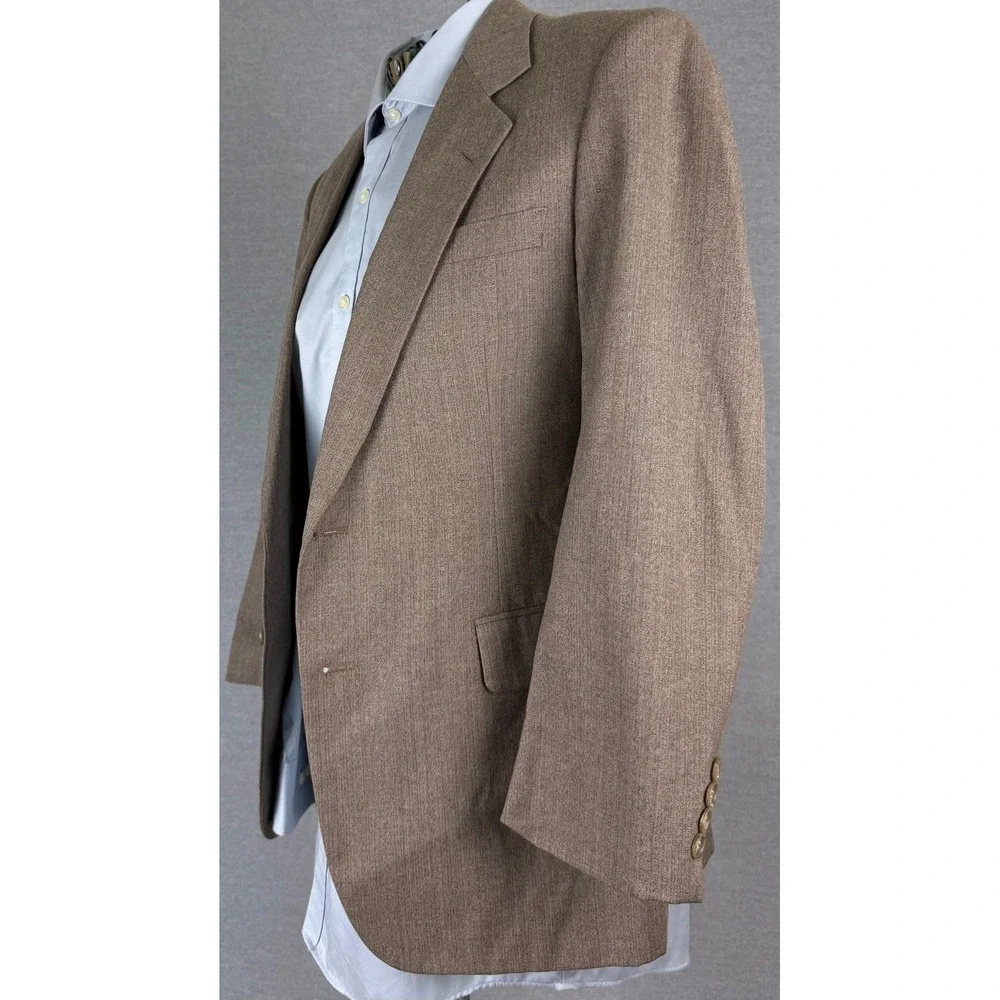 Etienne Caron Mens 38S Brown Pure Wool Pinstripe 2 Button Blazer Sport Coat